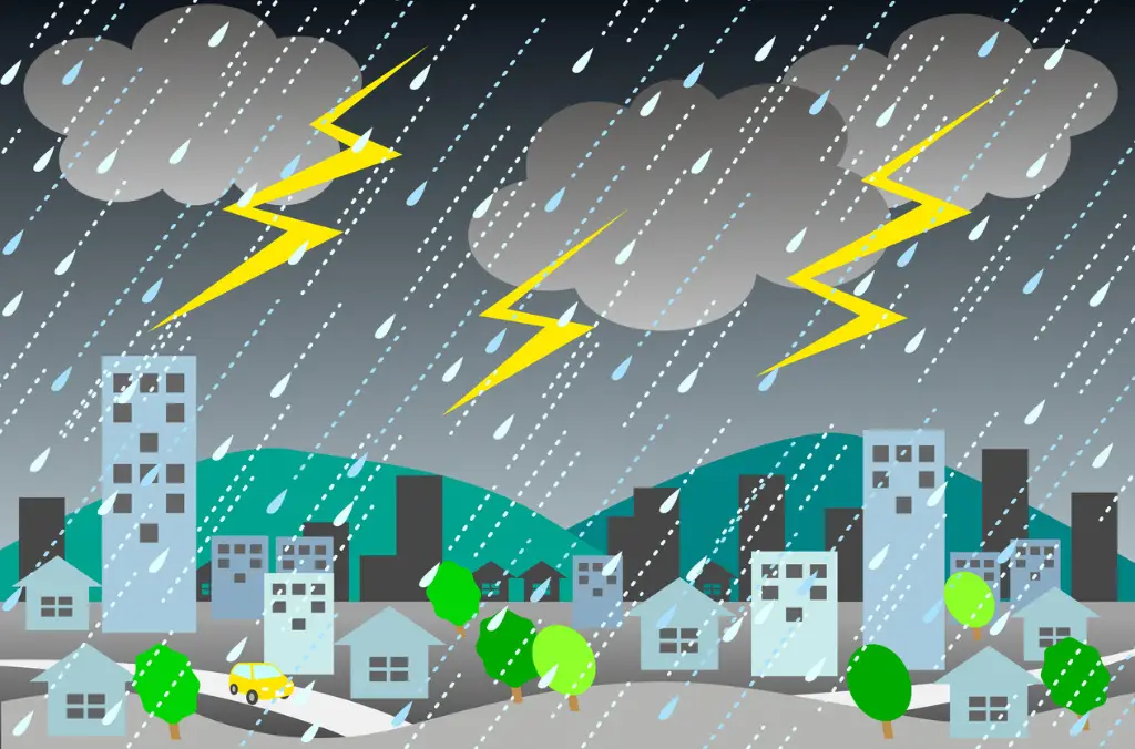 Storm over city landscape
