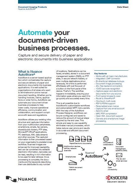 Kyocera, Software, Capture, Distribution, Nuance, Autostore, Tri-Copy Office Equipment