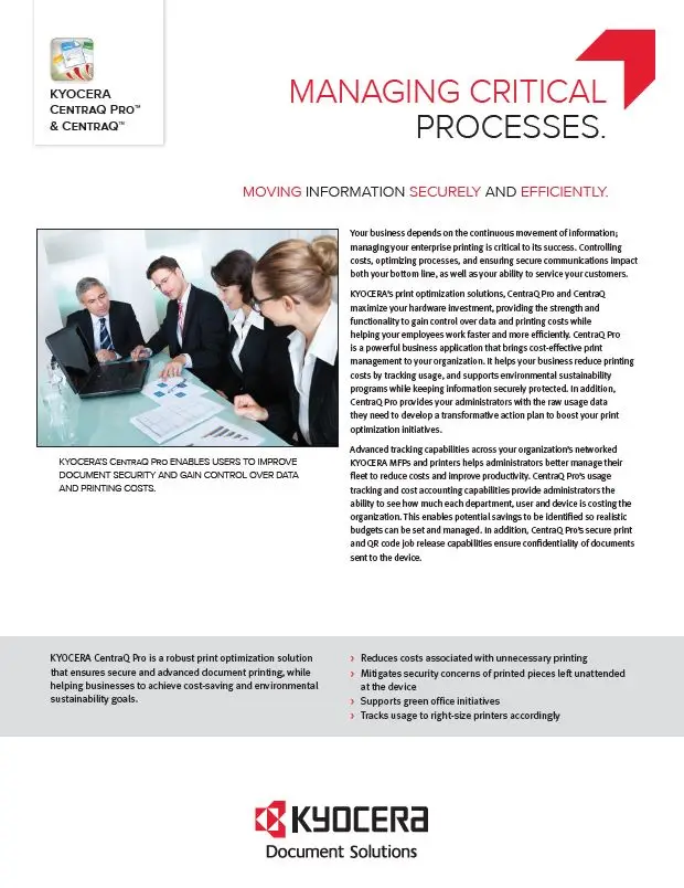 Kyocera, Software, Cost Control, Security Centraq Pro, Tri-Copy Office Equipment