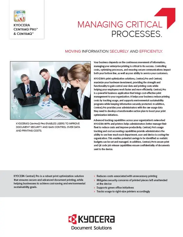 Kyocera, Software, Cost Control, Security, Centraq, Tri-Copy Office Equipment