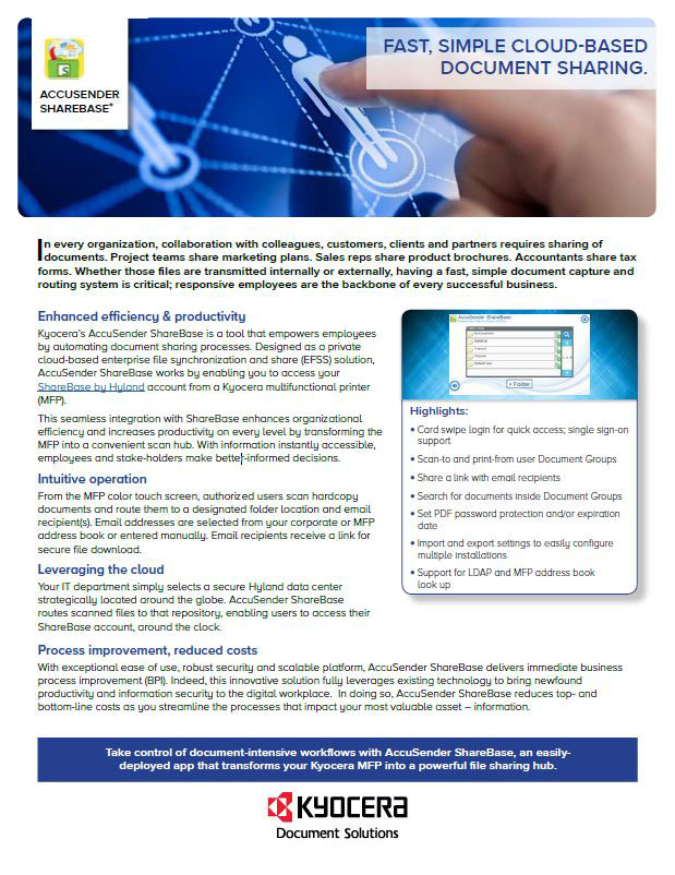 Kyocera, Software, Document Management, Accusender Sharebase, Tri-Copy Office Equipment