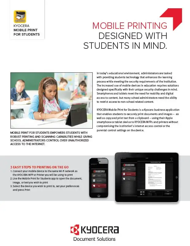 Kyocera, Software, Mobile, Cloud, Mobile Print For Students, education, Tri-Copy Office Equipment