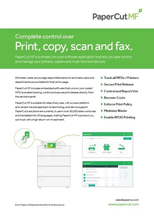 Papercut, Mf, Fact Sheet, Tri-Copy Office Equipment